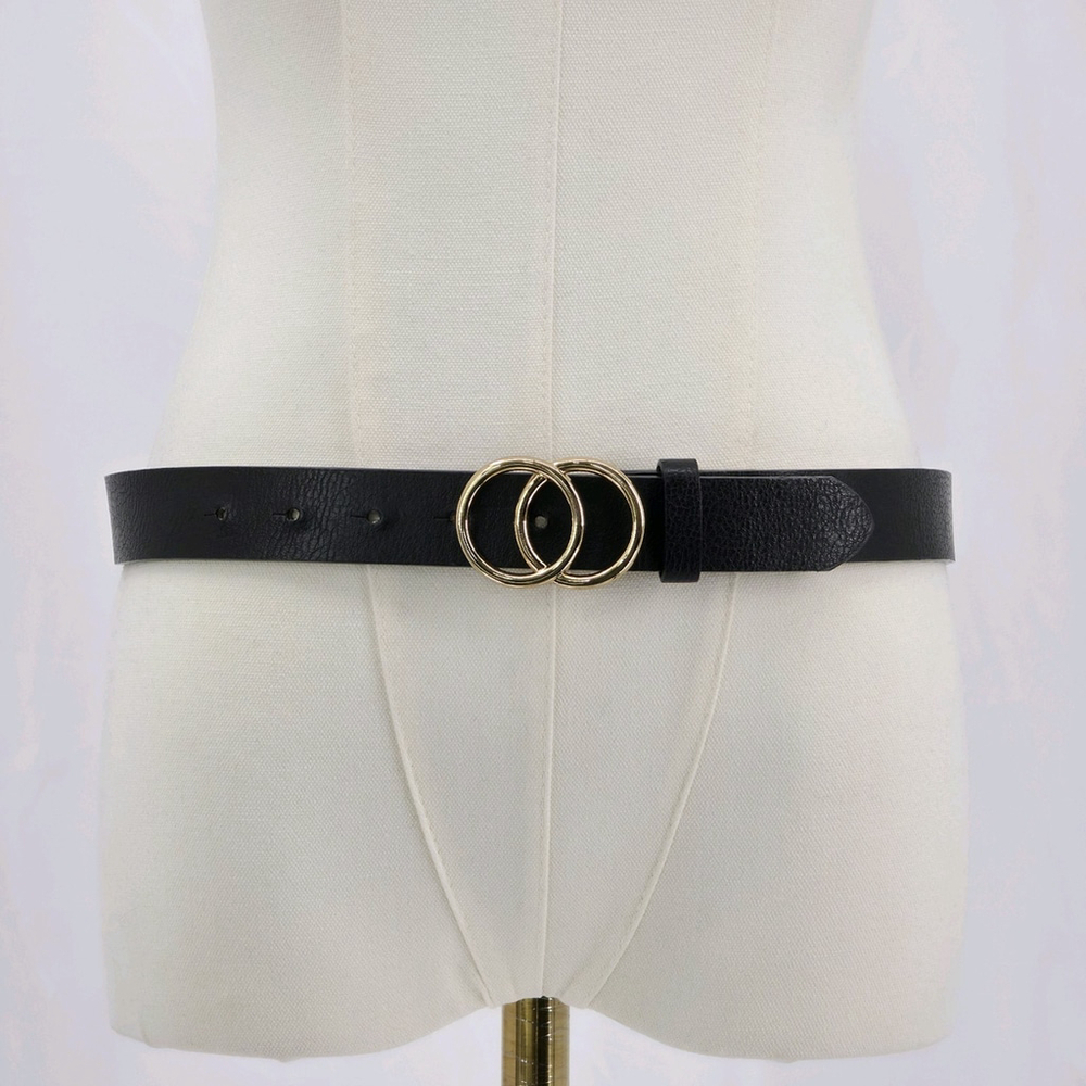 Minimalist ALDO Lilywynd Black Double Ring Belt Women’s Small 29-33in Gold...